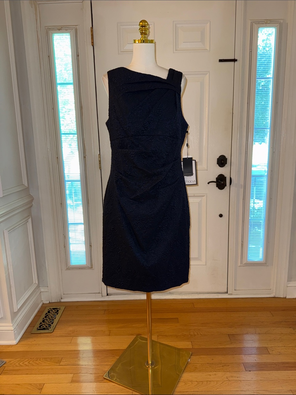 Adrianna Papell Navy Textured Sheath Dress